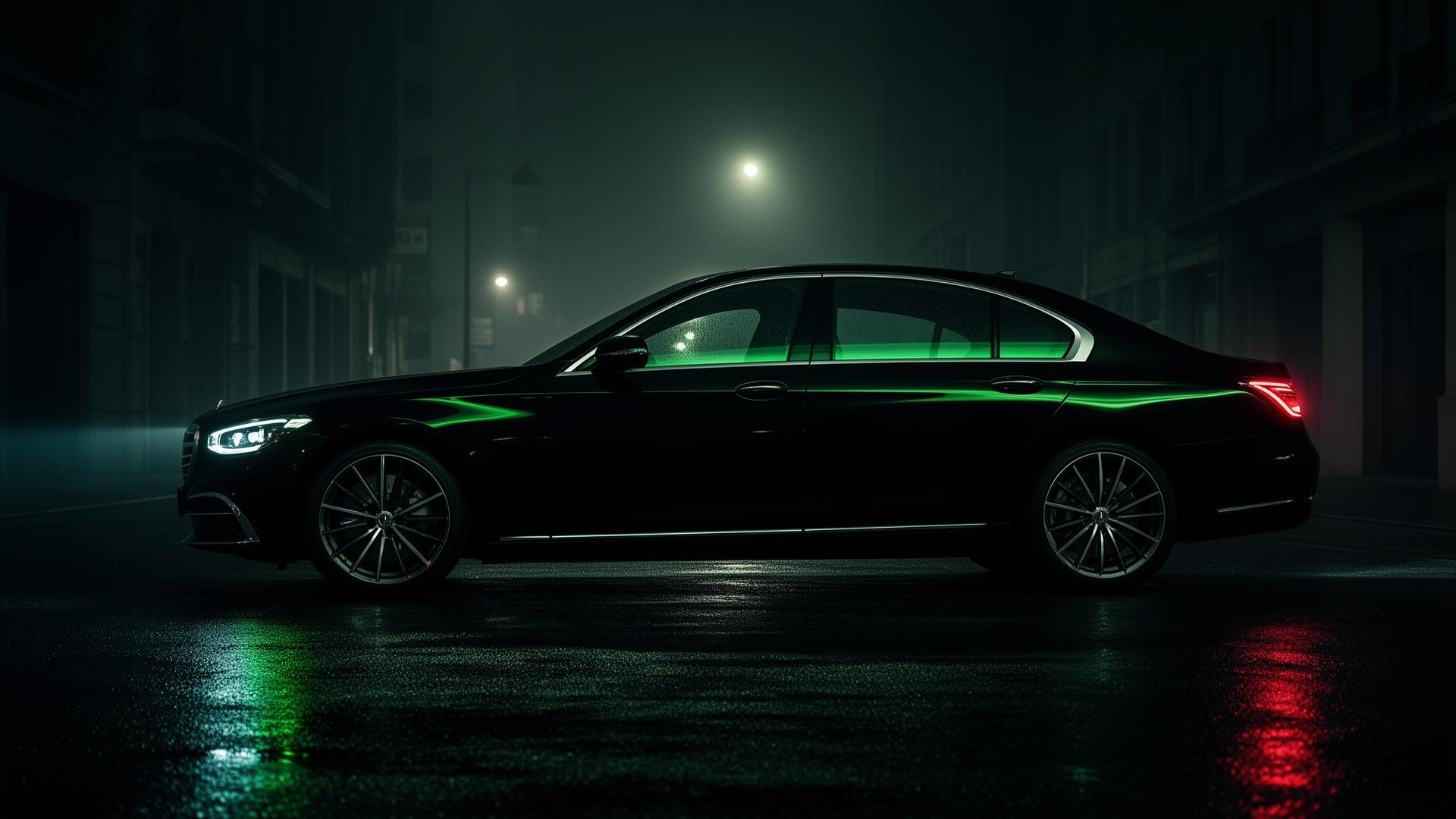 Carro premium protegido em ambiente urbano noturno